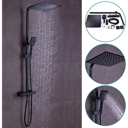 Douchecabine – Douchekop – Regendouche – Handdouche – Doucheset – Mat Zwart – Thermostaatkraan – 30x30 cm Vierkante Regendouche