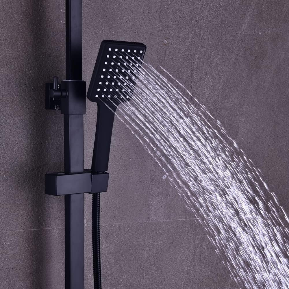 Douchecabine – Douchekop – Regendouche – Handdouche – Doucheset – Mat Zwart – Thermostaatkraan – 30x30 cm Vierkante Regendouche