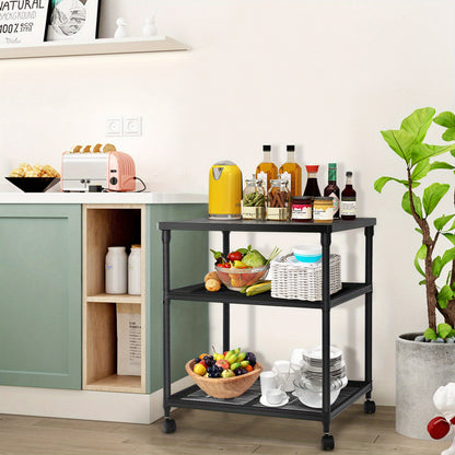 3-laags Printerstandaard – Printertafel – Opbergkast – Bureauwagen – Mobiele Printerkar – Hardhouten Frame – 360° Zwenkwielen Met Rem