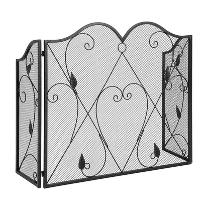 Haardscherm – Haardhek – Vonkenscherm – Kachelscherm – Openhaardscherm – 3-delig – Metaal – Verstelbaar en Inklapbaar – Mat Zwart – 135x73,5 cm