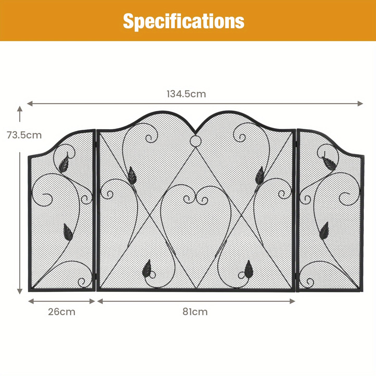 Haardscherm – Haardhek – Vonkenscherm – Kachelscherm – Openhaardscherm – 3-delig – Metaal – Verstelbaar en Inklapbaar – Mat Zwart – 135x73,5 cm