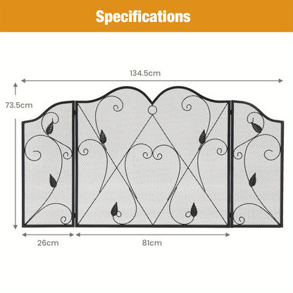 Haardscherm – Haardhek – Vonkenscherm – Kachelscherm – Openhaardscherm – 3-delig – Metaal – Verstelbaar en Inklapbaar – Mat Zwart – 135x73,5 cm