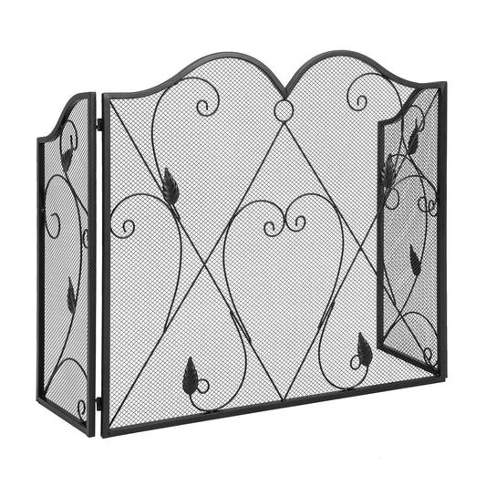 Haardscherm – Haardhek – Vonkenscherm – Kachelscherm – Openhaardscherm – 3-delig – Metaal – Verstelbaar en Inklapbaar – Mat Zwart – 135x73,5 cm