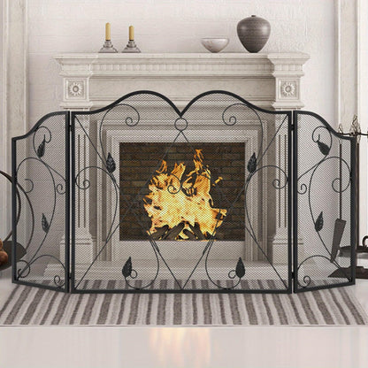 Haardscherm – Haardhek – Vonkenscherm – Kachelscherm – Openhaardscherm – 3-delig – Metaal – Verstelbaar en Inklapbaar – Mat Zwart – 135x73,5 cm