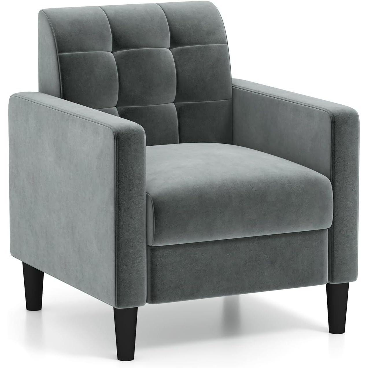 Fauteuil – Relaxstoel – Zetel – Loungestoel – Draaifauteuil – Mid-Century Design – Velvet Bekleding – Robuust Houten Frame – Ergonomisch – Grijs