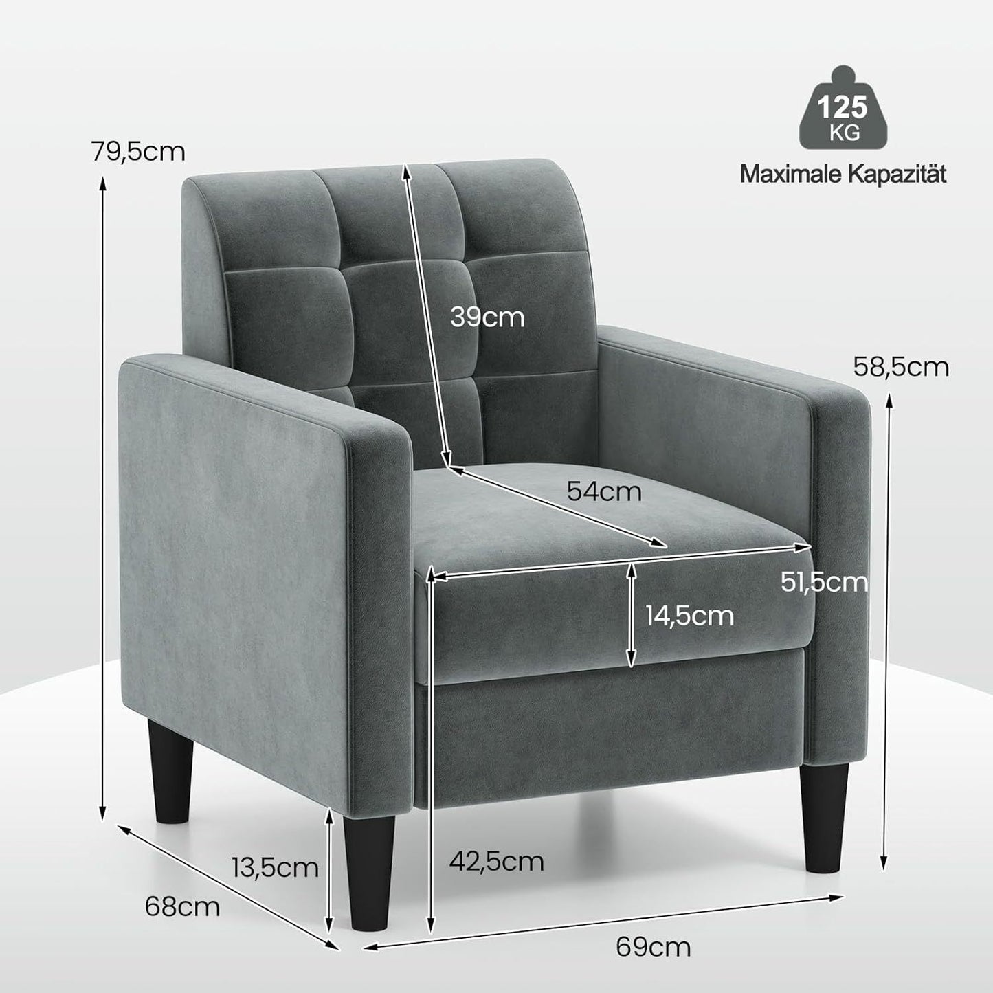Fauteuil – Relaxstoel – Zetel – Loungestoel – Draaifauteuil – Mid-Century Design – Velvet Bekleding – Robuust Houten Frame – Ergonomisch – Grijs