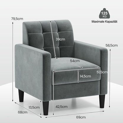 Fauteuil – Relaxstoel – Zetel – Loungestoel – Draaifauteuil – Mid-Century Design – Velvet Bekleding – Robuust Houten Frame – Ergonomisch – Grijs