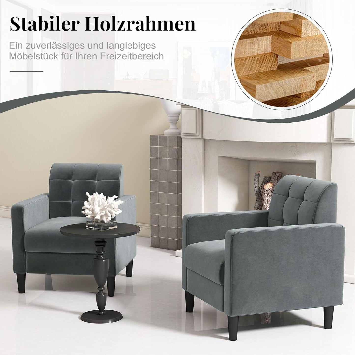 Fauteuil – Relaxstoel – Zetel – Loungestoel – Draaifauteuil – Mid-Century Design – Velvet Bekleding – Robuust Houten Frame – Ergonomisch – Grijs