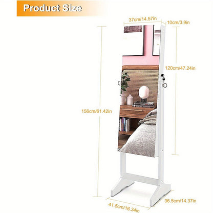 Sieradenkast – Sieradendoos – Juwelendoos – Sieradenopberger – Spiegelkast – Staand Met Slot – 120 cm Hoog Met Fluweel Bekleed
