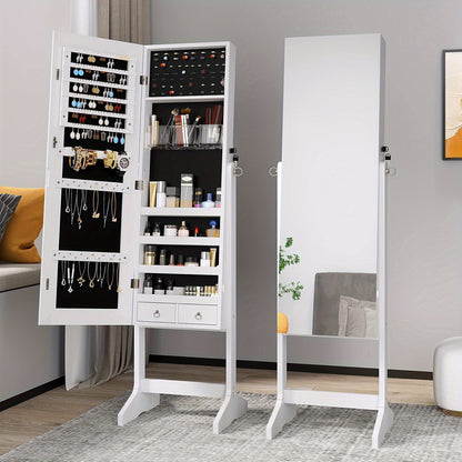Sieradenkast – Sieradendoos – Juwelendoos – Sieradenopberger – Spiegelkast – Staand Met Slot – 120 cm Hoog Met Fluweel Bekleed