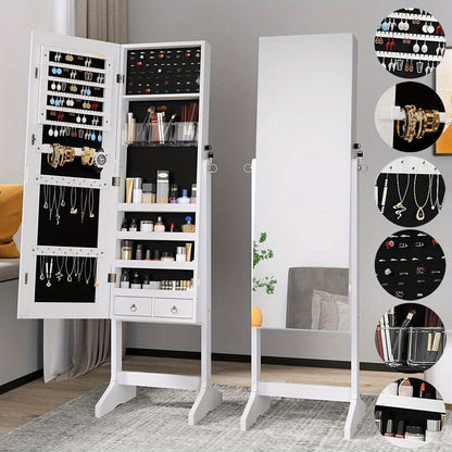 Sieradenkast – Sieradendoos – Juwelendoos – Sieradenopberger – Spiegelkast – Staand Met Slot – 120 cm Hoog Met Fluweel Bekleed