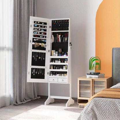 Sieradenkast – Sieradendoos – Juwelendoos – Sieradenopberger – Spiegelkast – Staand Met Slot – 120 cm Hoog Met Fluweel Bekleed