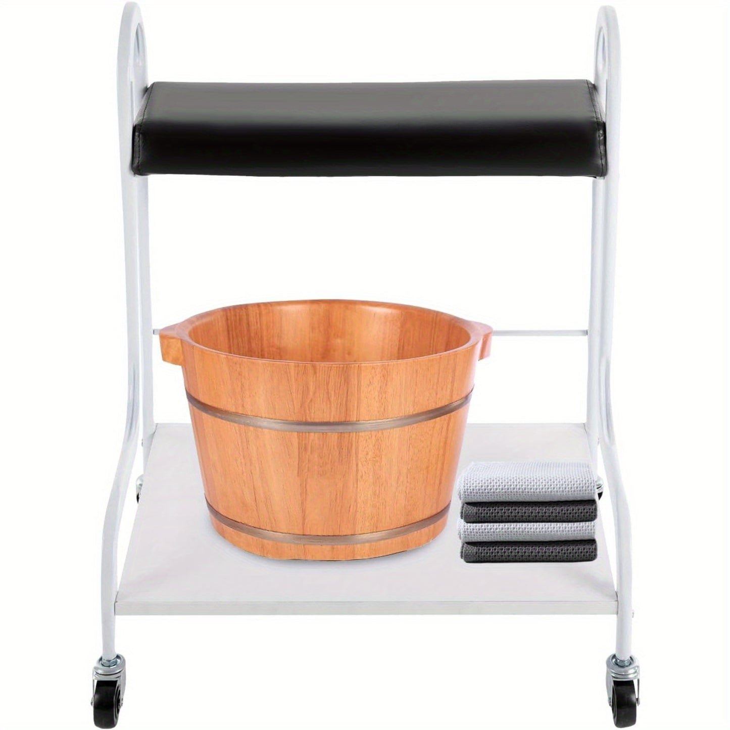 Pedicurekar – Pedicurekoffer – Pedicure Trolley – Voetbad Trolley – Voetverzorging Kar – Met Zwenkwielen – Comfortabele Voetsteun – Robuust Metaal en Hout