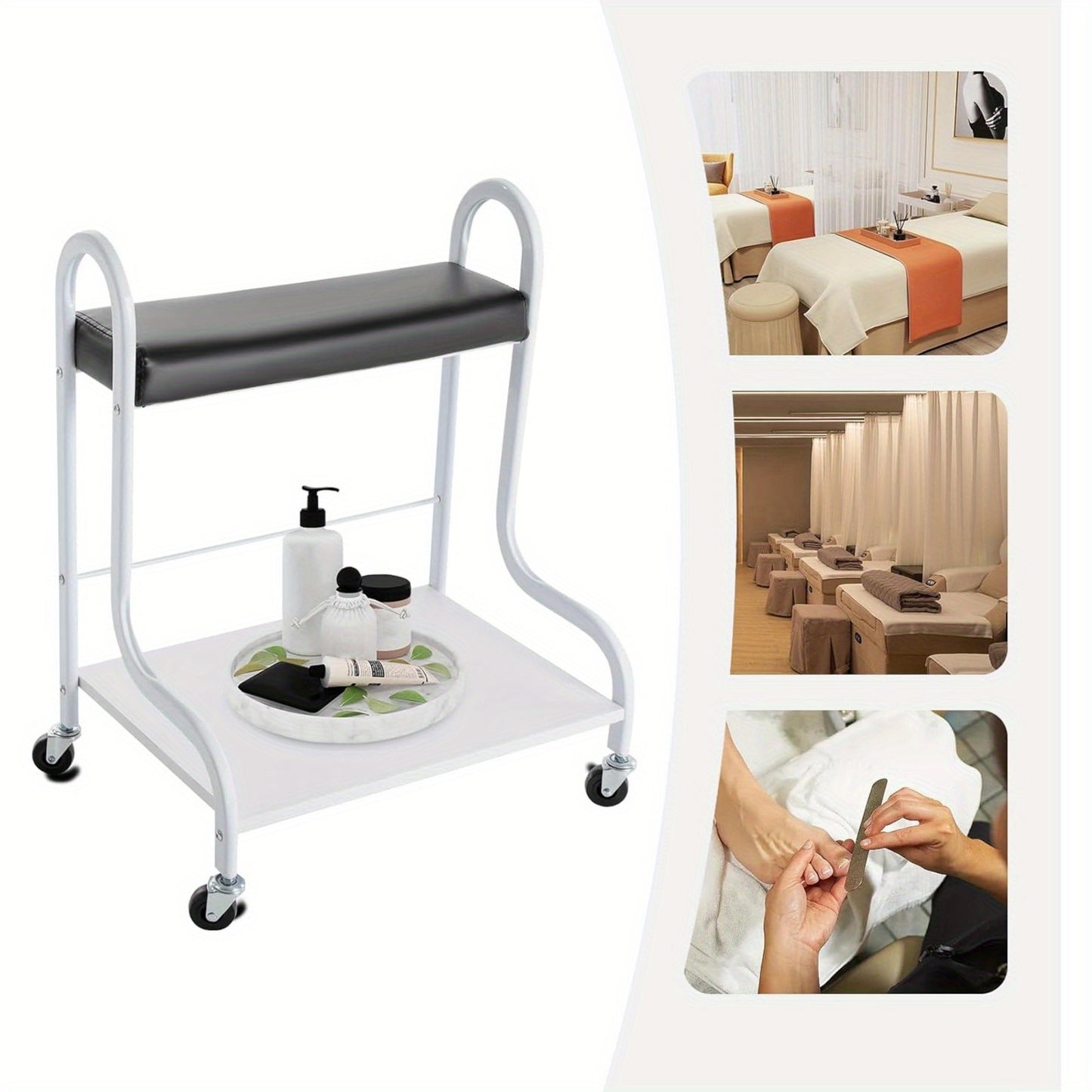 Pedicurekar – Pedicurekoffer – Pedicure Trolley – Voetbad Trolley – Voetverzorging Kar – Met Zwenkwielen – Comfortabele Voetsteun – Robuust Metaal en Hout