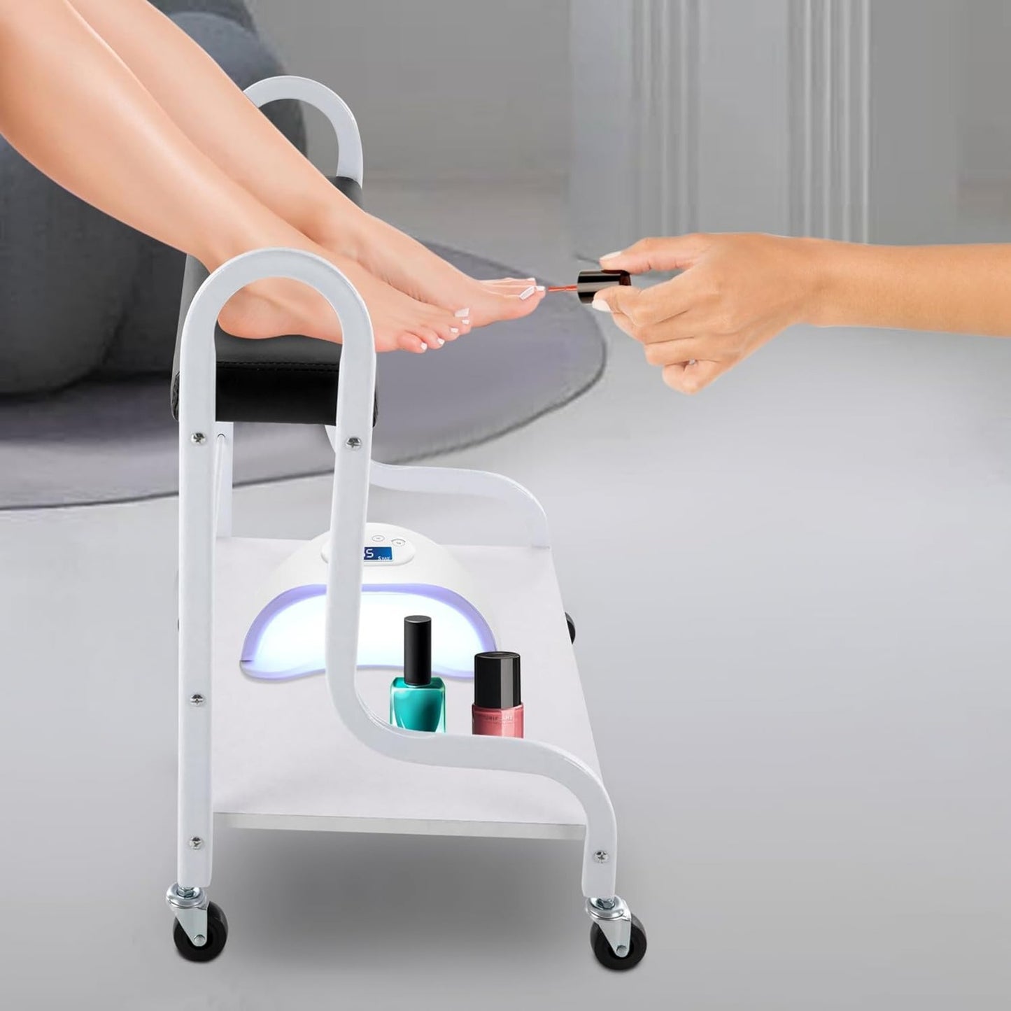 Pedicurekar – Pedicurekoffer – Pedicure Trolley – Voetbad Trolley – Voetverzorging Kar – Met Zwenkwielen – Comfortabele Voetsteun – Robuust Metaal en Hout