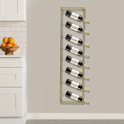 Wijnrek – Flessenrek – Wandrek – Wijnhouder – Opbergrek – 8 Lagen – Goud Staal – Wandmontage