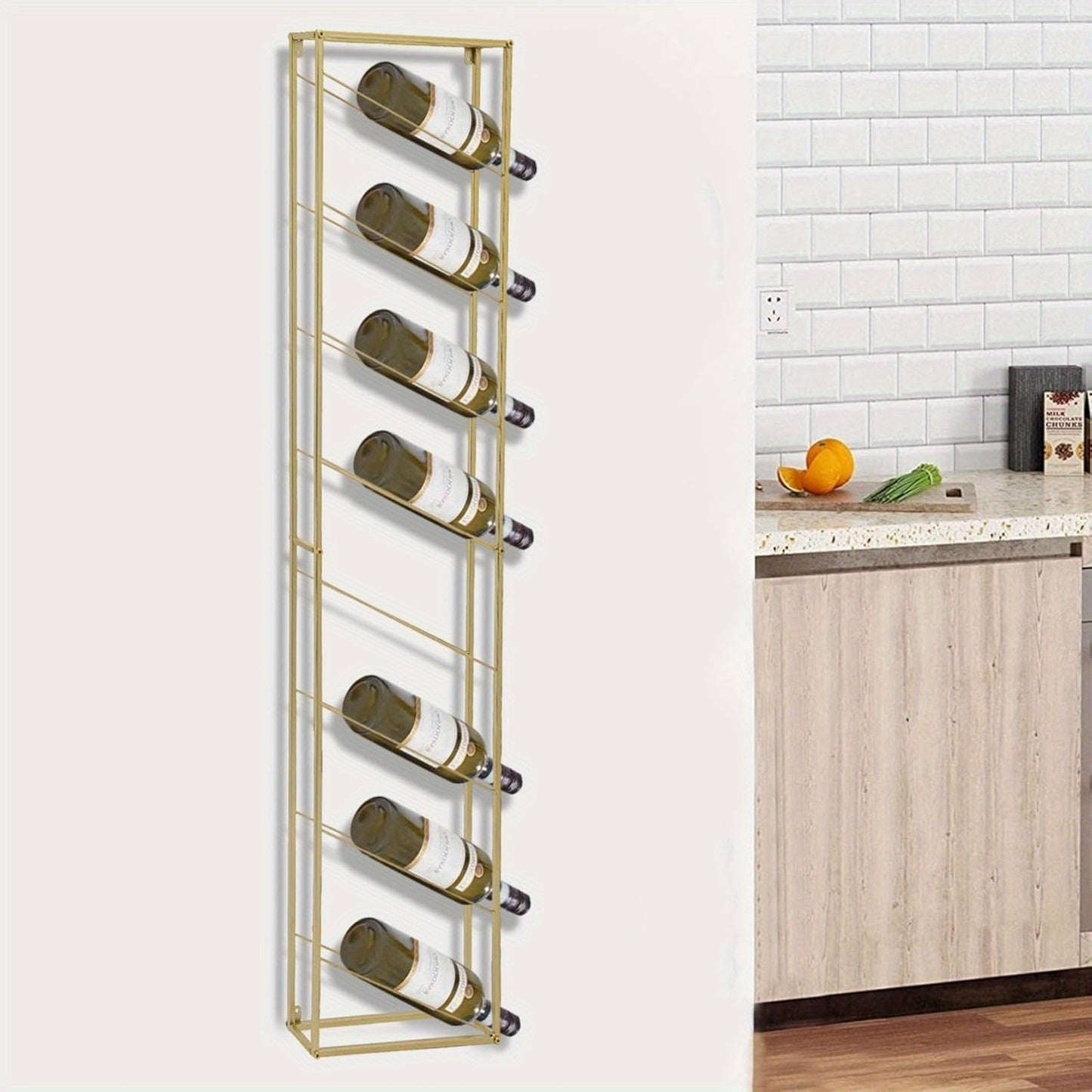 Wijnrek – Flessenrek – Wandrek – Wijnhouder – Opbergrek – 8 Lagen – Goud Staal – Wandmontage