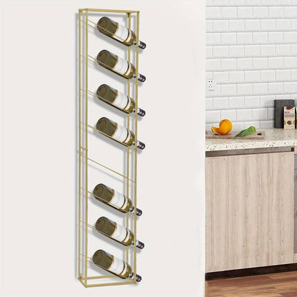 Wijnrek – Flessenrek – Wandrek – Wijnhouder – Opbergrek – 8 Lagen – Goud Staal – Wandmontage
