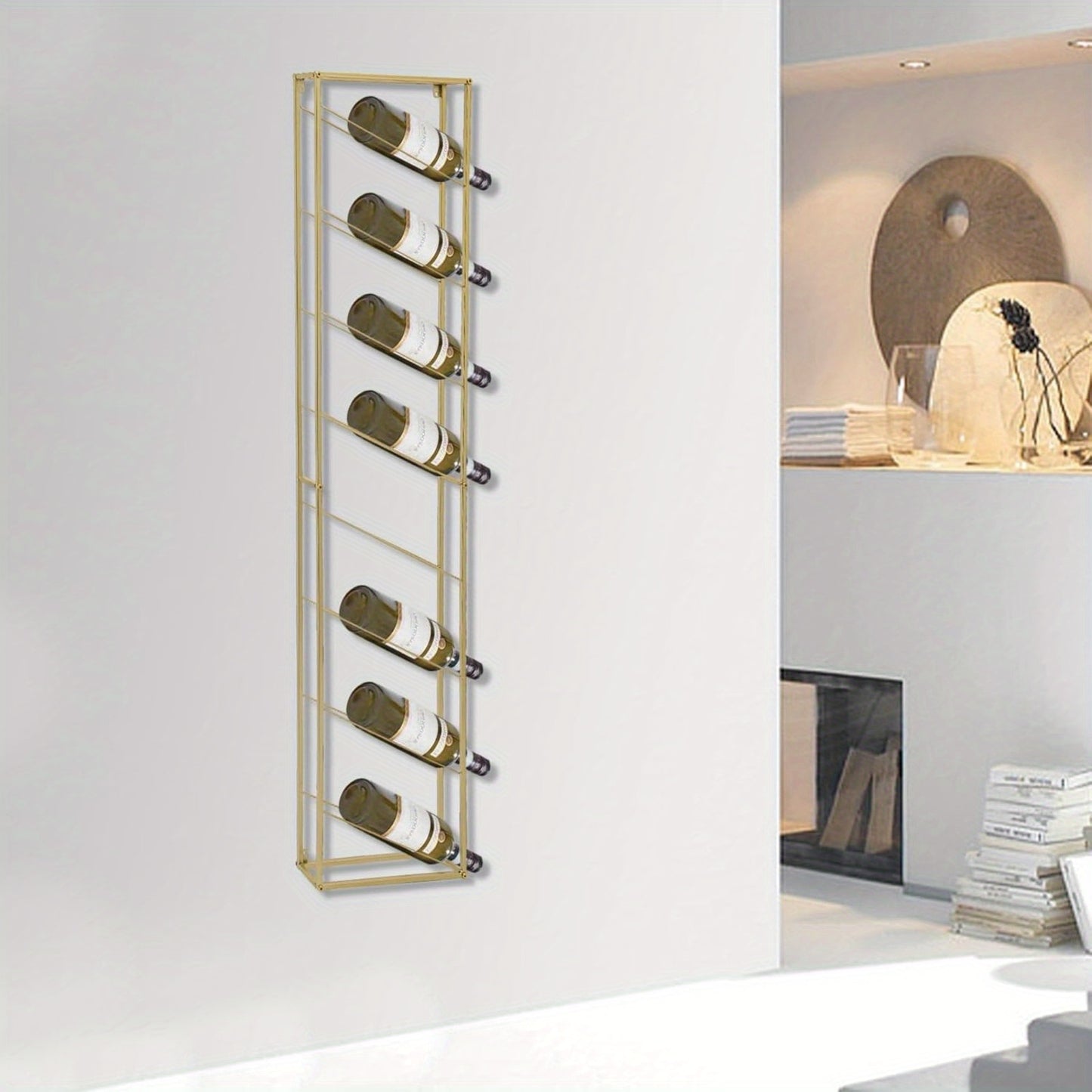 Wijnrek – Flessenrek – Wandrek – Wijnhouder – Opbergrek – 8 Lagen – Goud Staal – Wandmontage
