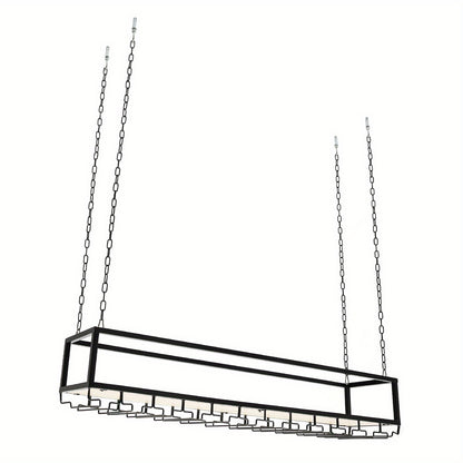Wijnrek – Flessenrek – Wijnhanger – Wijnflessenhouder – Glazenrek – Verstelbaar in Hoogte – Zwart Gepoedercoat Metaal & Hout – 140x25x100 cm