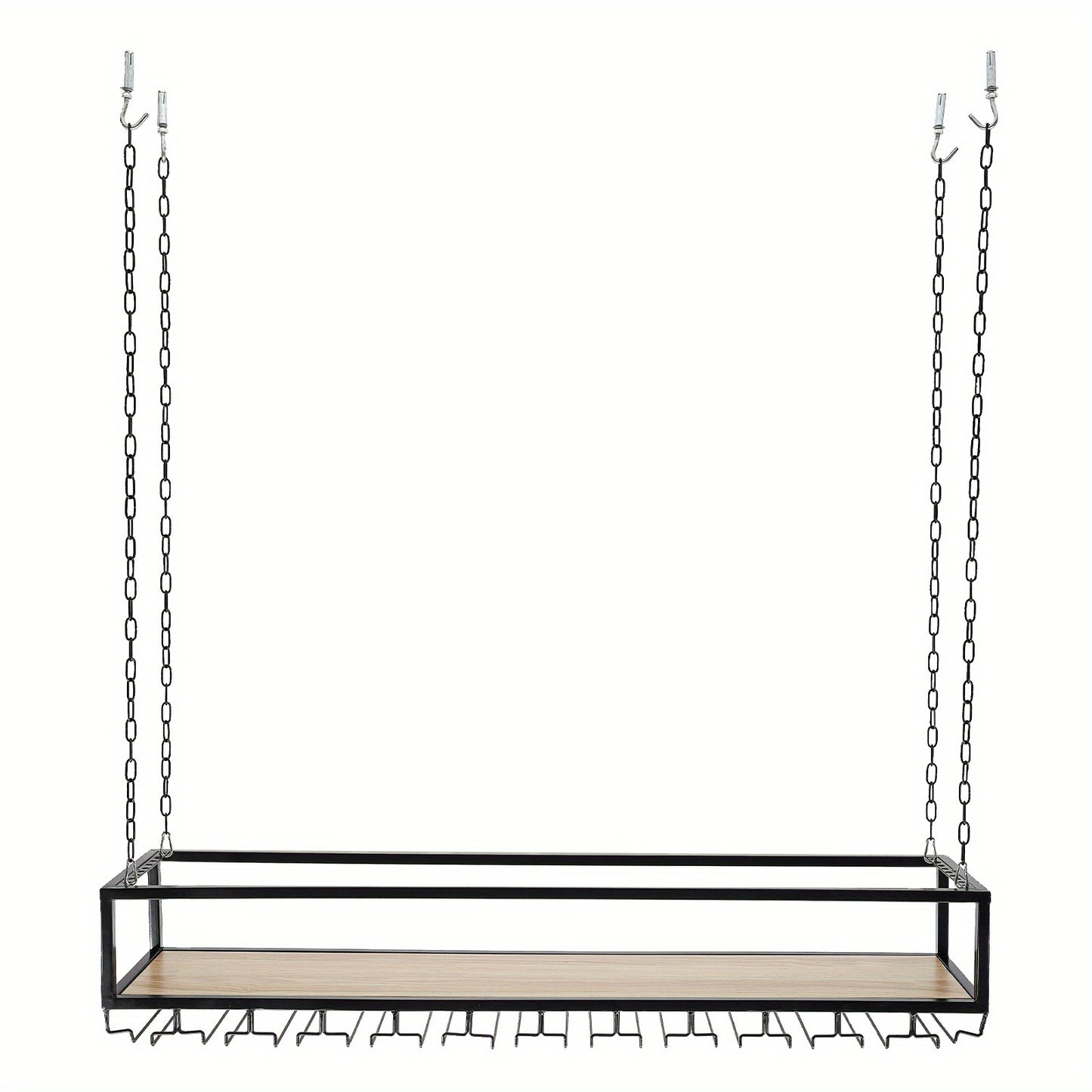 Wijnrek – Flessenrek – Wijnhanger – Wijnflessenhouder – Glazenrek – Verstelbaar in Hoogte – Zwart Gepoedercoat Metaal & Hout – 140x25x100 cm