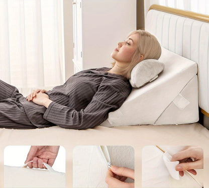 Verstelbaar Wedge Kussen – Driehoekig Kussen – Rugsteun Kussen – Neksteun Kussen – Comfort Kussen – Memory Foam – Wasbare Hoes