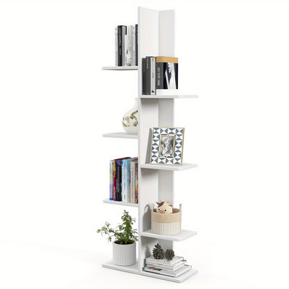 Boekenkast – Boekenrek – Opbergkast – Vakkenkast – Hoekboekenkast – Vrijstaand – 7 Planken – MDF Wit – Compact & Duurzaam