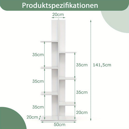Boekenkast – Boekenrek – Opbergkast – Vakkenkast – Hoekboekenkast – Vrijstaand – 7 Planken – MDF Wit – Compact & Duurzaam