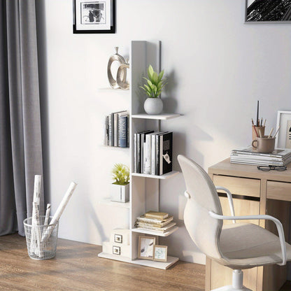 Boekenkast – Boekenrek – Opbergkast – Vakkenkast – Hoekboekenkast – Vrijstaand – 7 Planken – MDF Wit – Compact & Duurzaam