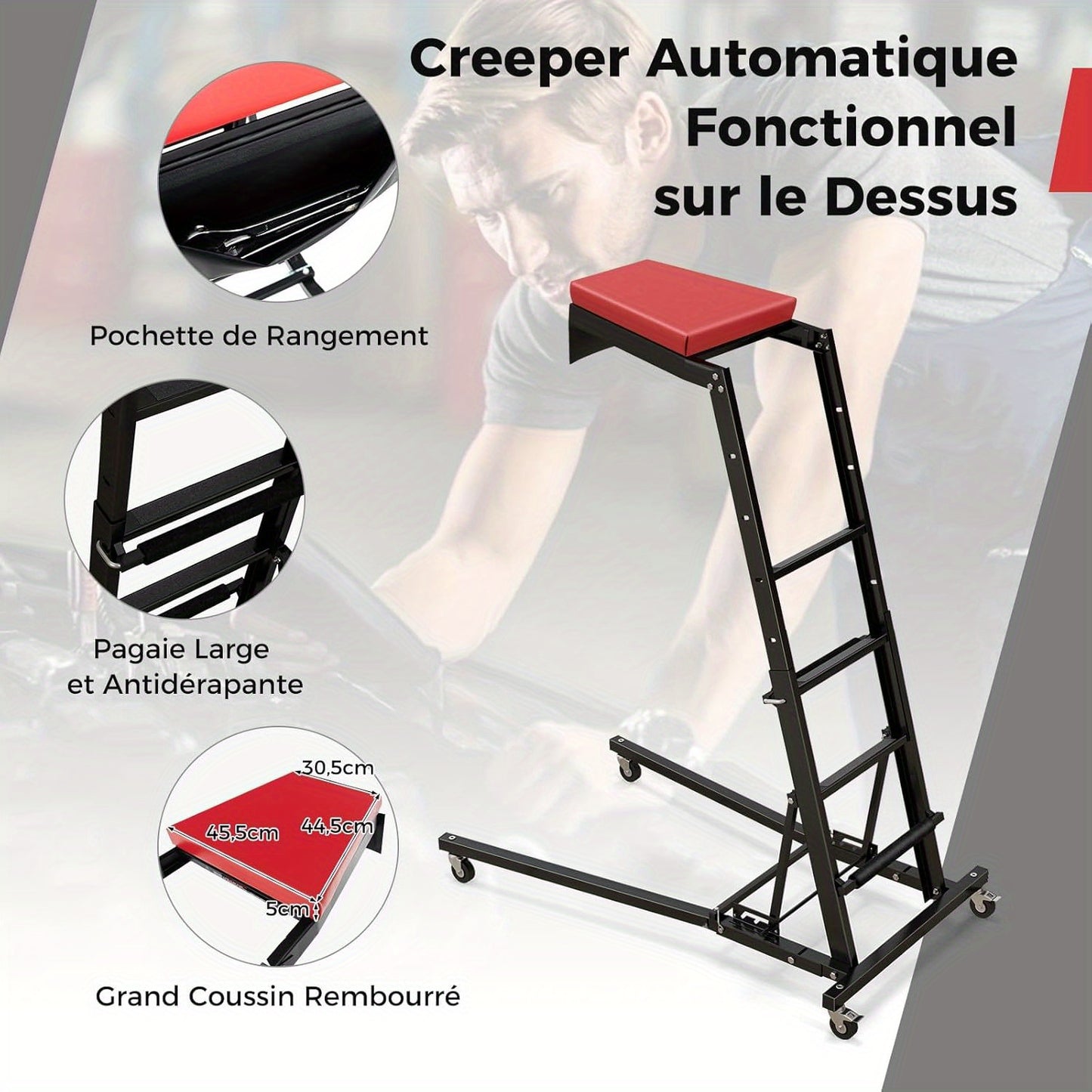 Motorwerktrolley – Motorwerktrolley Verstelbaar – Motorfietsstoel – Werkplaatskruk – Garagebank – Inklapbaar Design – Verstelbare Hoogte 114,5-168 cm – Stevige Metalen Constructie Met Remmen