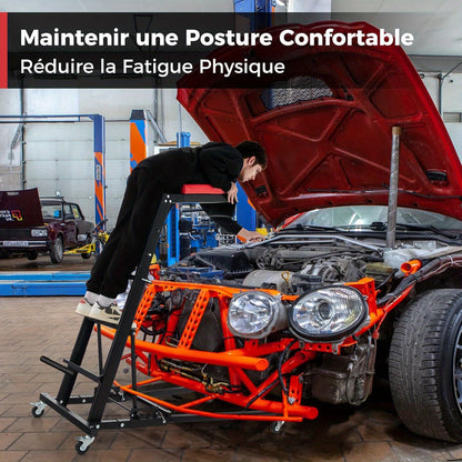 Motorwerktrolley – Motorwerktrolley Verstelbaar – Motorfietsstoel – Werkplaatskruk – Garagebank – Inklapbaar Design – Verstelbare Hoogte 114,5-168 cm – Stevige Metalen Constructie Met Remmen