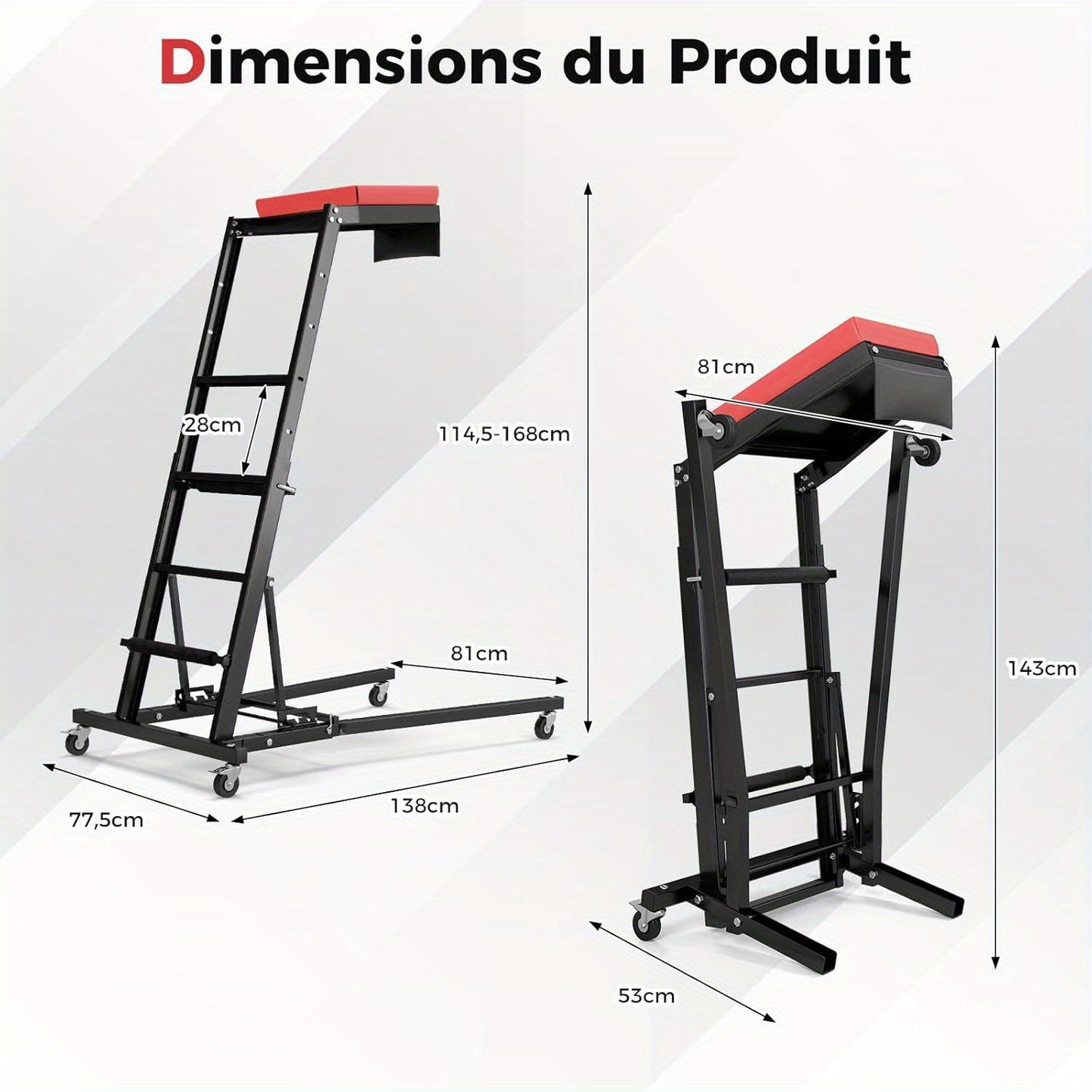 Motorwerktrolley – Motorwerktrolley Verstelbaar – Motorfietsstoel – Werkplaatskruk – Garagebank – Inklapbaar Design – Verstelbare Hoogte 114,5-168 cm – Stevige Metalen Constructie Met Remmen