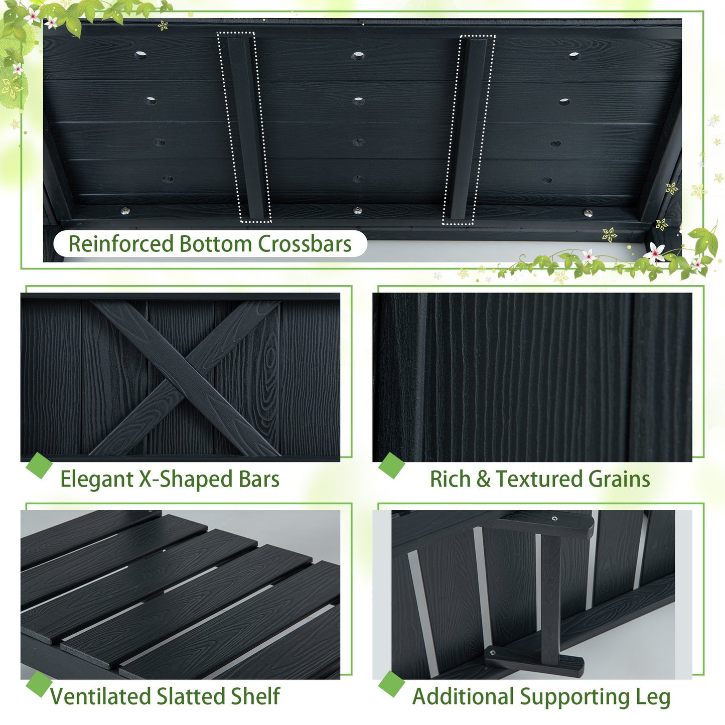 Raised Bed with Shelf And Drainage Holes, Flower Bed Plant Box Wood Black