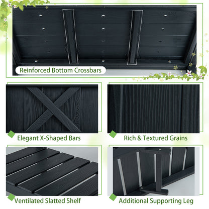 Raised Bed with Shelf And Drainage Holes, Flower Bed Plant Box Wood Black