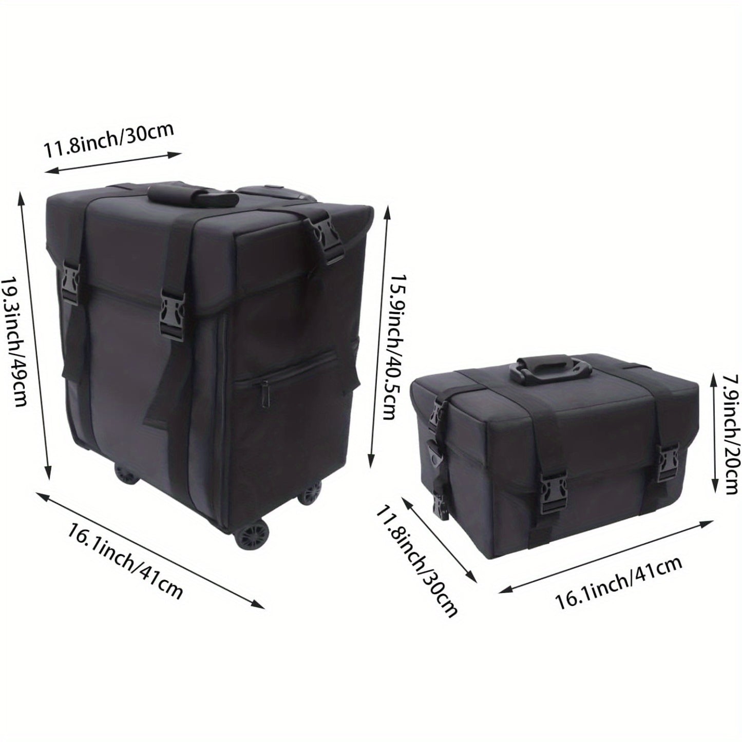 Beauty Trolley – Make-up Koffer – Cosmetica Organizer – Train Case – Reis Koffer – Verwijderbare Wieltjes – Verstelbare Schouderriem – Zwart – Nylon & PVC
