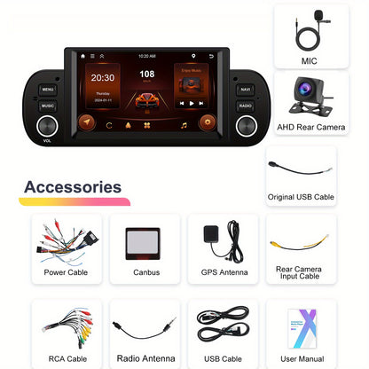 Autoradio Fiat Panda – Multimedia Speler – Navigatiesysteem – Touchscreen Radio – Android Autoradio – 6,2 Inch HD Display – Draadloos CarPlay & Android Auto – Inclusief AHD Camera en Microfoon