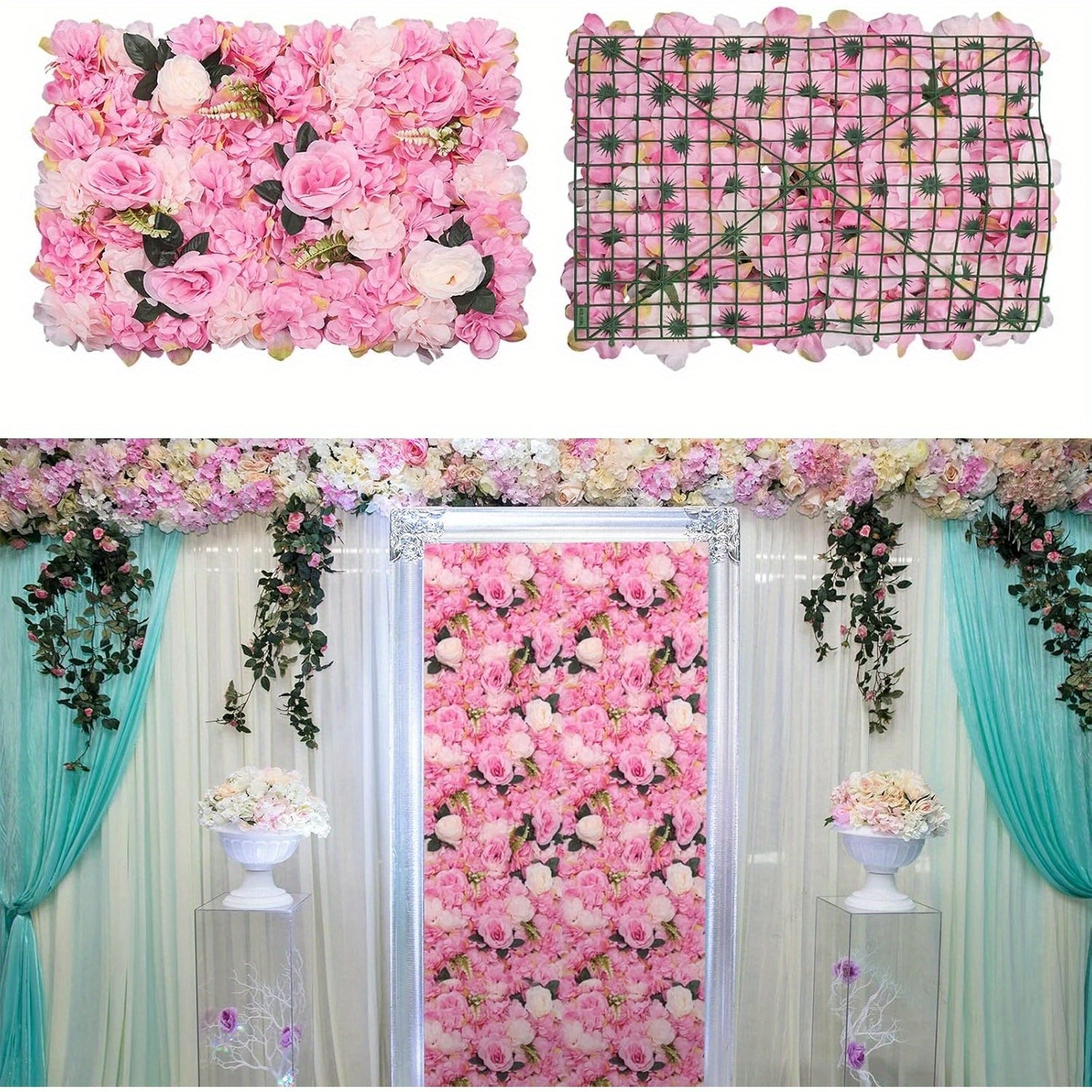 Rozenwanddecoratie – Zijde Rozenpanelen – Kunstbloemen Wanddecoratie – Bloemenmuur – Faux Rozen – Donkerroze – 12 Stuks – 59,99x39,98 cm – Duurzaam Kunstzijde Material