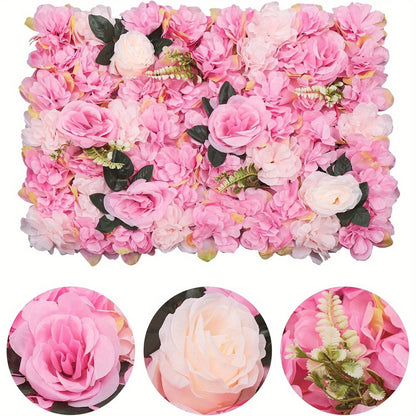 Rozenwanddecoratie – Zijde Rozenpanelen – Kunstbloemen Wanddecoratie – Bloemenmuur – Faux Rozen – Donkerroze – 12 Stuks – 59,99x39,98 cm – Duurzaam Kunstzijde Material