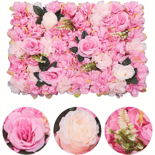 Rozenwanddecoratie – Zijde Rozenpanelen – Kunstbloemen Wanddecoratie – Bloemenmuur – Faux Rozen – Donkerroze – 12 Stuks – 59,99x39,98 cm – Duurzaam Kunstzijde Material