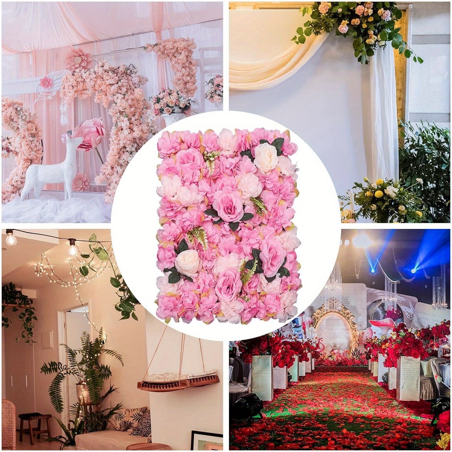 Rozenwanddecoratie – Zijde Rozenpanelen – Kunstbloemen Wanddecoratie – Bloemenmuur – Faux Rozen – Donkerroze – 12 Stuks – 59,99x39,98 cm – Duurzaam Kunstzijde Material
