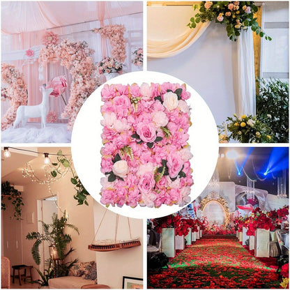 Rozenwanddecoratie – Zijde Rozenpanelen – Kunstbloemen Wanddecoratie – Bloemenmuur – Faux Rozen – Donkerroze – 12 Stuks – 59,99x39,98 cm – Duurzaam Kunstzijde Material