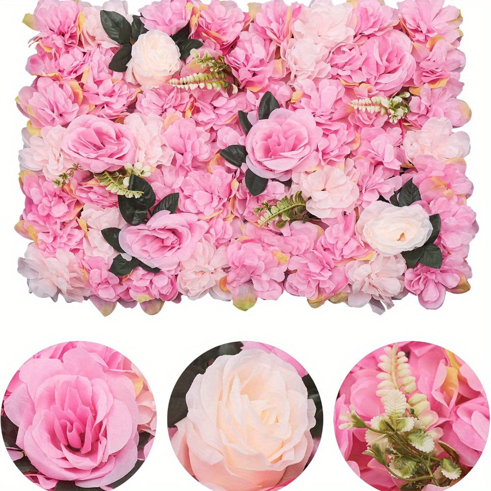 Rozenwanddecoratie – Zijde Rozenpanelen – Kunstbloemen Wanddecoratie – Bloemenmuur – Faux Rozen – Donkerroze – 12 Stuks – 59,99x39,98 cm – Duurzaam Kunstzijde Material