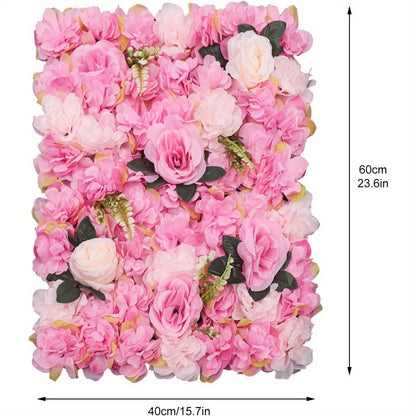 Rozenwanddecoratie – Zijde Rozenpanelen – Kunstbloemen Wanddecoratie – Bloemenmuur – Faux Rozen – Donkerroze – 12 Stuks – 59,99x39,98 cm – Duurzaam Kunstzijde Material