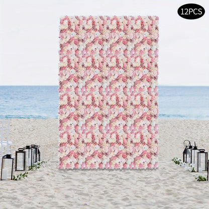 Kunstbloemen Wandpanelen – Bloemenwand Panelen – Kunstbloemen Muurdecoratie – Zijde Bloemenpaneel – Bloemenmat – Roze Wit – 12 Stuks – Weerbestendig 39,98x59,99 cm