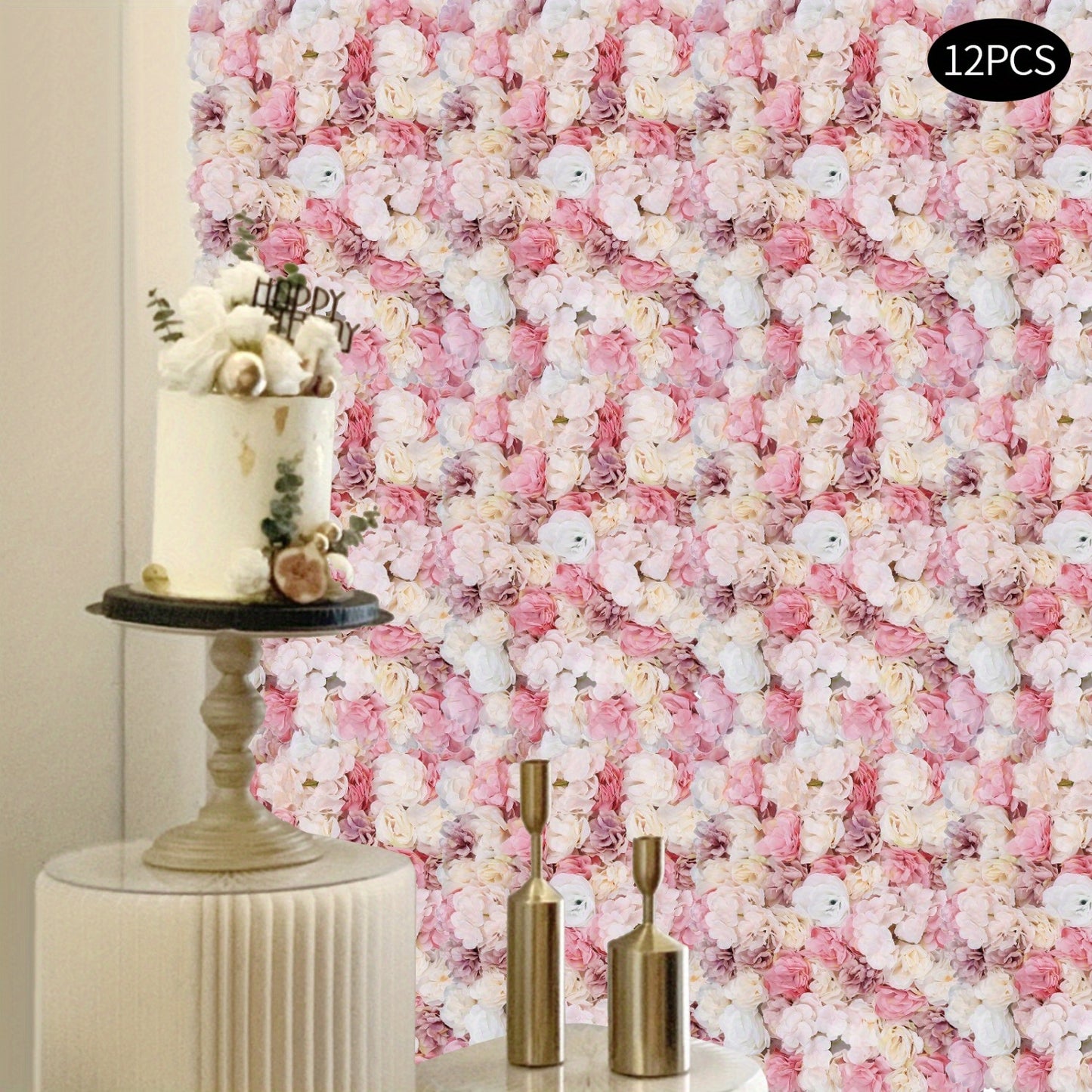 Kunstbloemen Wandpanelen – Bloemenwand Panelen – Kunstbloemen Muurdecoratie – Zijde Bloemenpaneel – Bloemenmat – Roze Wit – 12 Stuks – Weerbestendig 39,98x59,99 cm