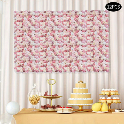 Kunstbloemen Wandpanelen – Bloemenwand Panelen – Kunstbloemen Muurdecoratie – Zijde Bloemenpaneel – Bloemenmat – Roze Wit – 12 Stuks – Weerbestendig 39,98x59,99 cm