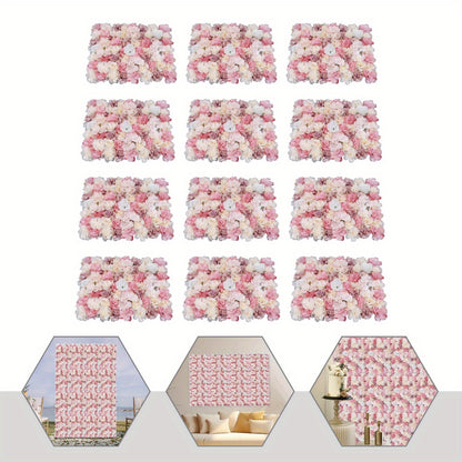 Kunstbloemen Wandpanelen – Bloemenwand Panelen – Kunstbloemen Muurdecoratie – Zijde Bloemenpaneel – Bloemenmat – Roze Wit – 12 Stuks – Weerbestendig 39,98x59,99 cm
