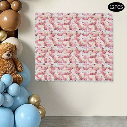 Kunstbloemen Wandpanelen – Bloemenwand Panelen – Kunstbloemen Muurdecoratie – Zijde Bloemenpaneel – Bloemenmat – Roze Wit – 12 Stuks – Weerbestendig 39,98x59,99 cm