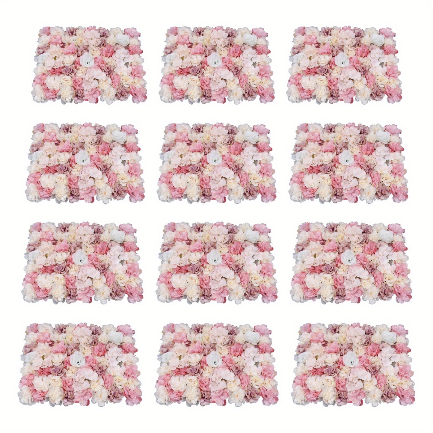Kunstbloemen Wandpanelen – Bloemenwand Panelen – Kunstbloemen Muurdecoratie – Zijde Bloemenpaneel – Bloemenmat – Roze Wit – 12 Stuks – Weerbestendig 39,98x59,99 cm