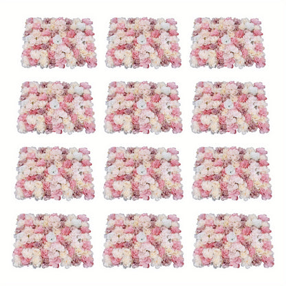 Kunstbloemen Wandpanelen – Bloemenwand Panelen – Kunstbloemen Muurdecoratie – Zijde Bloemenpaneel – Bloemenmat – Roze Wit – 12 Stuks – Weerbestendig 39,98x59,99 cm